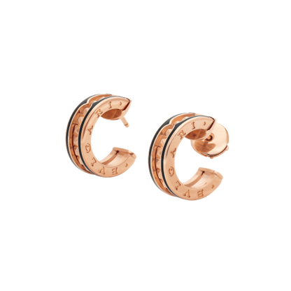 [Solara Jewelry]ZERO 1 ROCK PINK GOLD EARRINGS WITH STUDDED SPIRAL AND BLACK CERAMIC