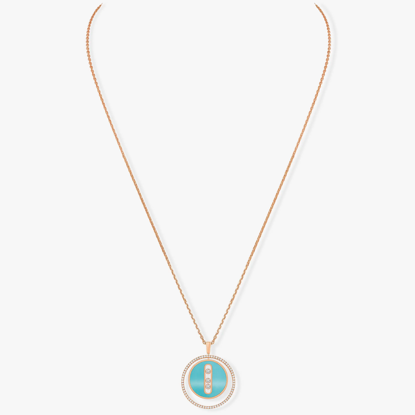 [Solara jewelry]LUCKY MOVE 3 DIAMONDS TURQUOISE PINK GOLD DIAMOND NECKLACE