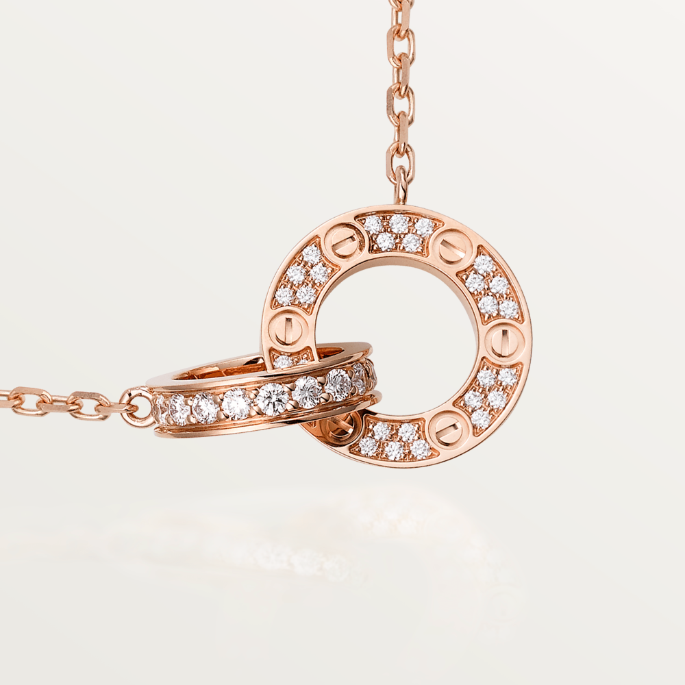 [Solara Jewelry]LOVE 7.6MM NECKLACE ROSE GOLD AND SILVER  FULL DIAMOND
