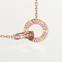 [Solara Jewelry]LOVE 7.6MM NECKLACE ROSE GOLD AND SILVER  FULL DIAMOND