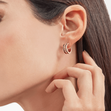 [Solara Jewelry]ZERO 1 ROCK PINK GOLD EARRINGS WITH STUDDED SPIRAL AND BLACK CERAMIC