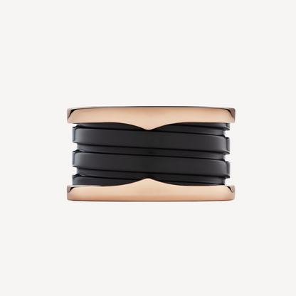 [Solara Jewelry]ZERO 1 FOUR-BAND LOOPS AND BLACK CERAMIC SPIRAL PINK GOLD RING
