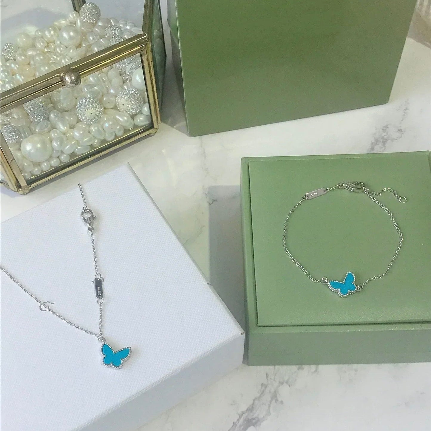 [Solara Jewelry]BUTTERFLY TURQUOISE BUTTERFLY BRACELET SILVER