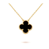[Solara Jewelry]CLOVER 15MM BLACK ONYX SINGLE FLOWER NECKLACE
