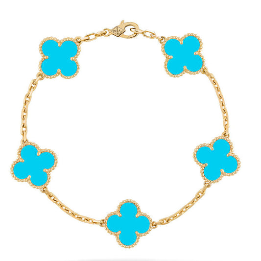 [Solara Jewelry]CLOVER 5 MOTIFS TURQUOISE BRACELET