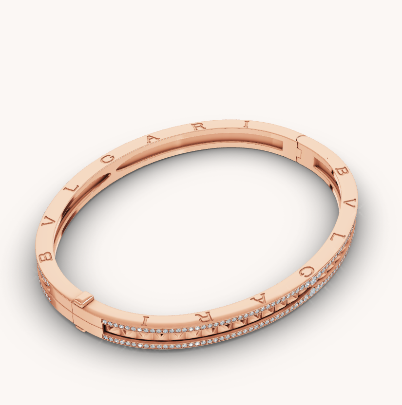 [Solara Jewelry]ZERO 1 SPIRAL AND PAVED DIAMOND PINK GOLD BRACELET