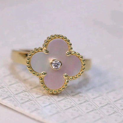 [Solara Jewelry]CLOVER PINK MOP RING GOLD DIAMOND