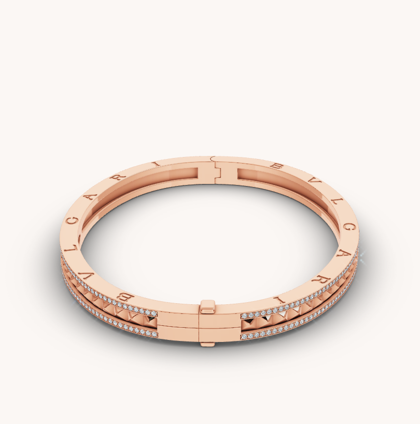 [Solara Jewelry]ZERO 1 SPIRAL AND PAVED DIAMOND PINK GOLD BRACELET
