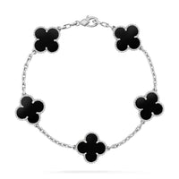 [Solara Jewelry]CLOVER 5 MOTIF ONYXS  BRACELET SILVER