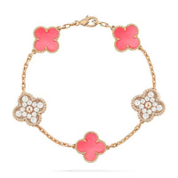 [Solara Jewelry]CLOVER 5 MOTIF DIAMOND PINK MOP PINK GOLD BRACELET