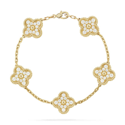 [Solara Jewelry]CLOVER 5 MOTIFS  FULL DIAMOND BRACELET