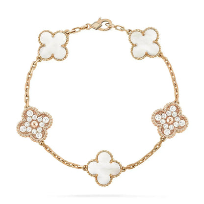 [Solara Jewelry]CLOVER BRACELET 5 MOTIF WHITE MOP DIAMOND