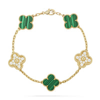 [Solara Jewelry]KLEEBLATT 5 MOTIV MALACHIT DIAMANT ARMREIF