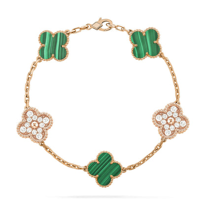 [Solara Jewelry]CLOVER  5 MOTIF MALACHITE DIAMOND BRACELET