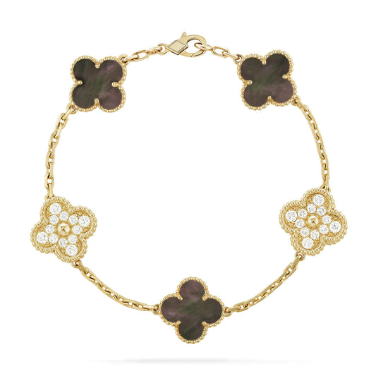 [Solara Jewelry]CLOVER 5 MOTIF GRAY MOP DIAMOND BRACELET