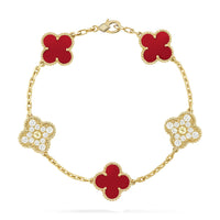[Solara Jewelry]CLOVER 5 MOTIFS CARNELIAN DIAMOND BRACELET