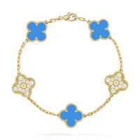 [Solara Jewelry]CLOVER 5 MOTIF BLUE CHALCEDONY DIAMOND GOLD BRACELET