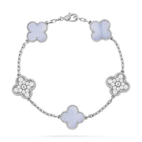 [Solara Jewelry]クローバー 5モチーフ ダイヤモンド パープルカルセドニー ブレスレット シルバー