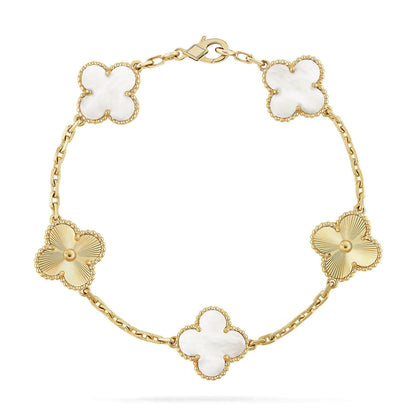 [Solara Jewelry]CLOVER 5 MOTIF WHITE MOP LASER BRACELET