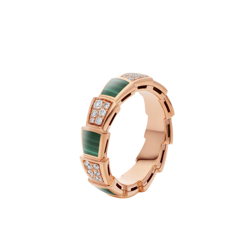 [Solara Jewelry]SERPENTI RING PINK GOLD MALACHITE DIAMOND PAVED 4MM