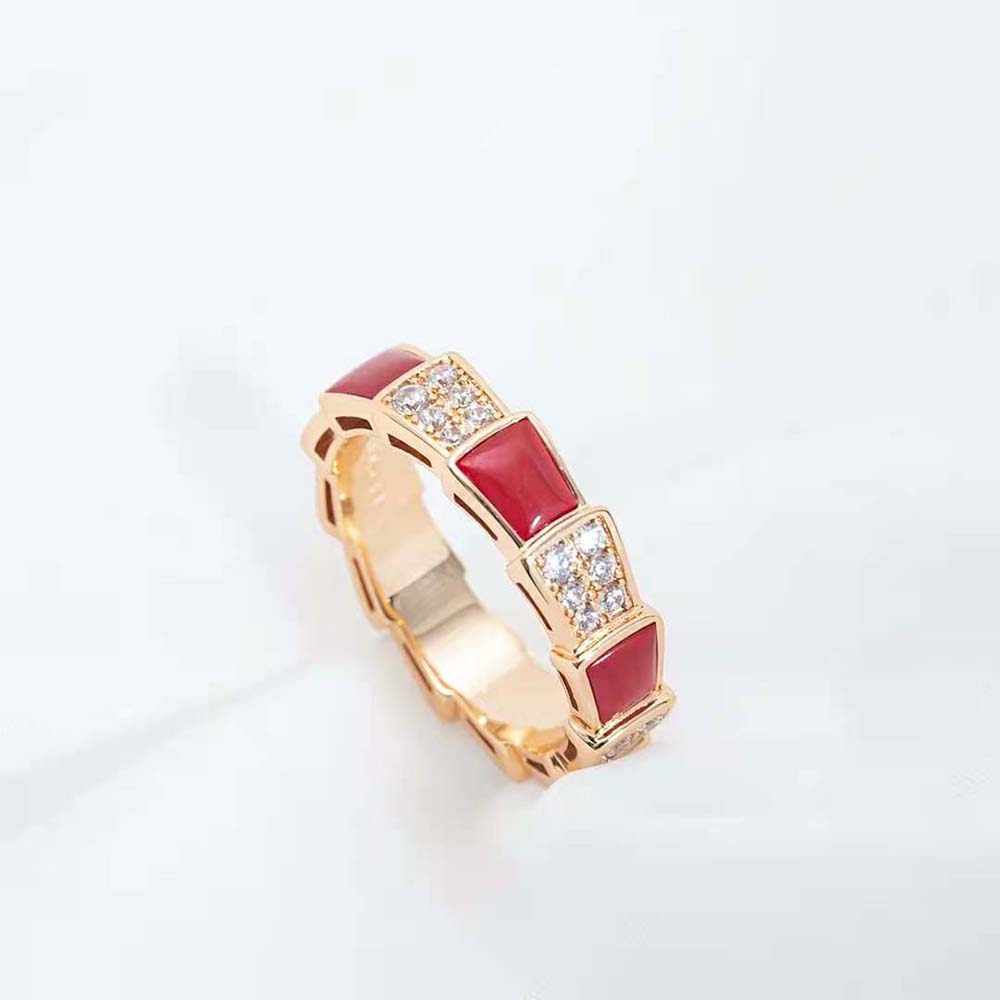 [Solara Jewelry]SERPENTI RING PINK GOLD CARNELIAN DIAMOND PAVED 4MM