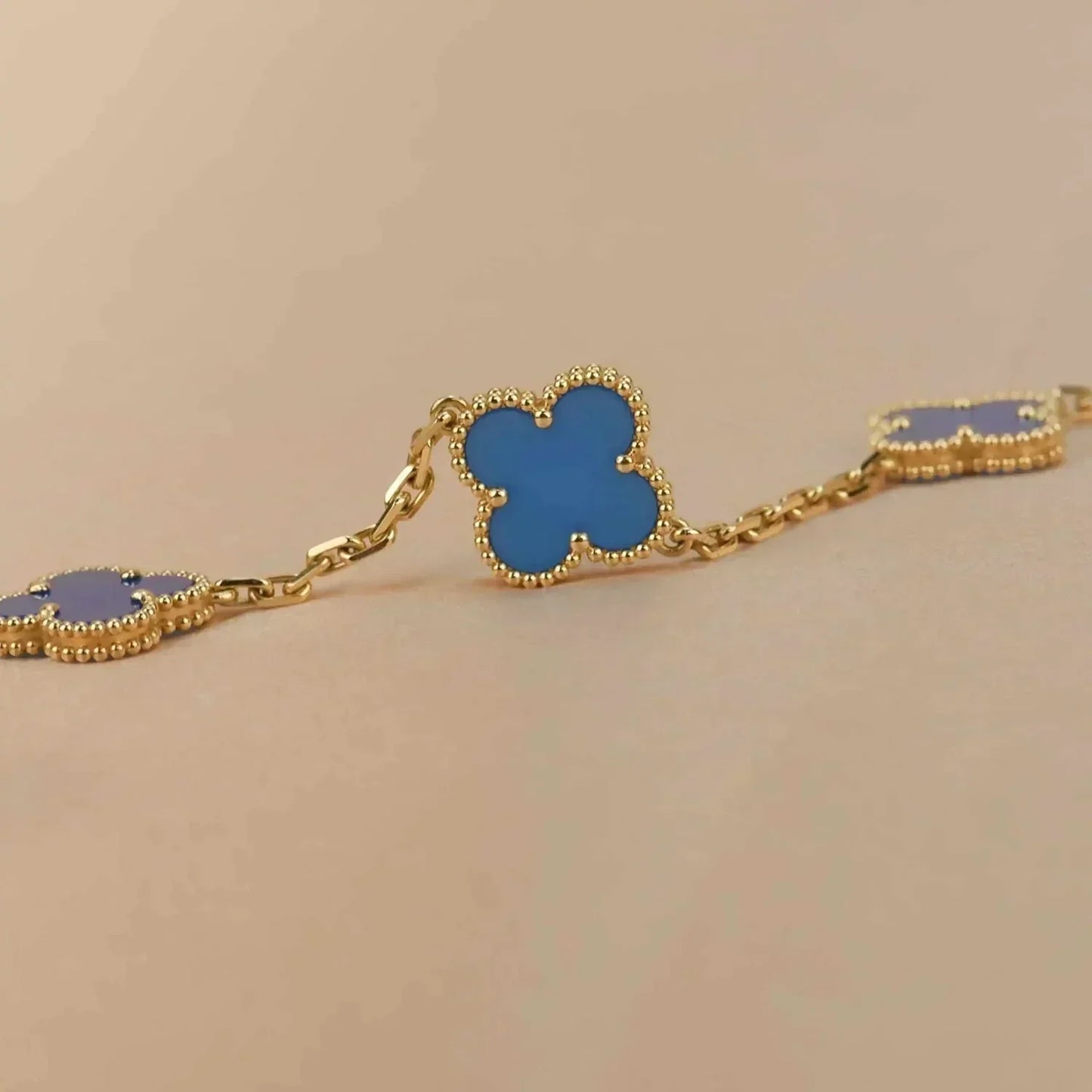 [Solara Jewelry]CLOVER 5 MOTIFS BLUE AGATE BRACELET