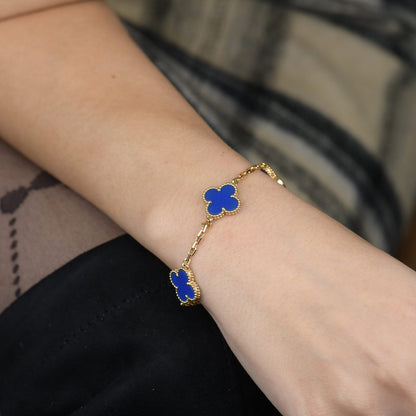 [Solara Jewelry]CLOVER 5 MOTIFS BLUE AGATE BRACELET