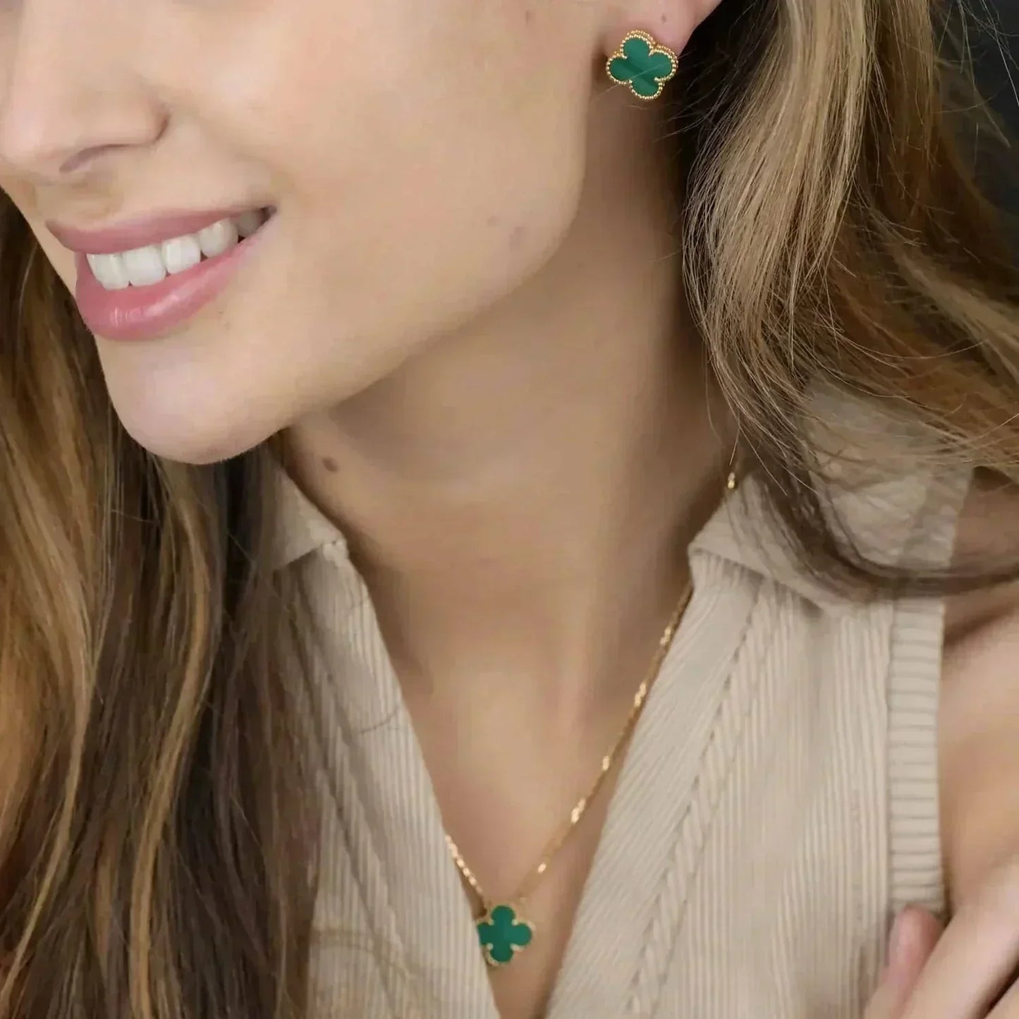 [Solara Jewelry]CLOVER MINI 9.5MM MALACHITE  EARRINGS