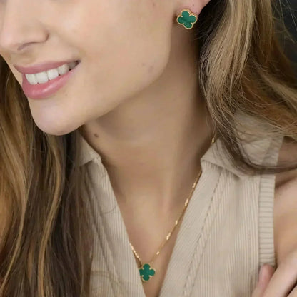 [Solara Jewelry]CLOVER MINI 9.5MM MALACHITE  EARRINGS