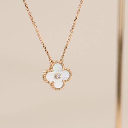 [Solara Jewelry]CLOVER 15MM DIAMOND WHITE FRITILLARIA NECKLACE