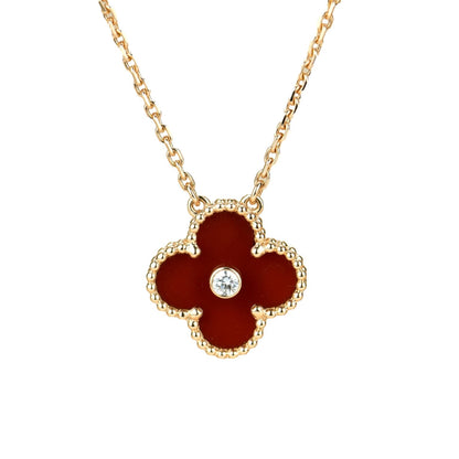 [Solara Jewelry]CLOVER 15MM DIAMOND CARNELIAN NECKLACE