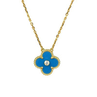 [Solara Jewelry]CLOVER 15MM DIAMANT- UND BLAUER ACHAT-HALSKETTE