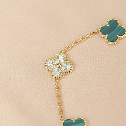 [Solara Jewelry]CLOVER  5 MOTIF MALACHITE DIAMOND BRACELET