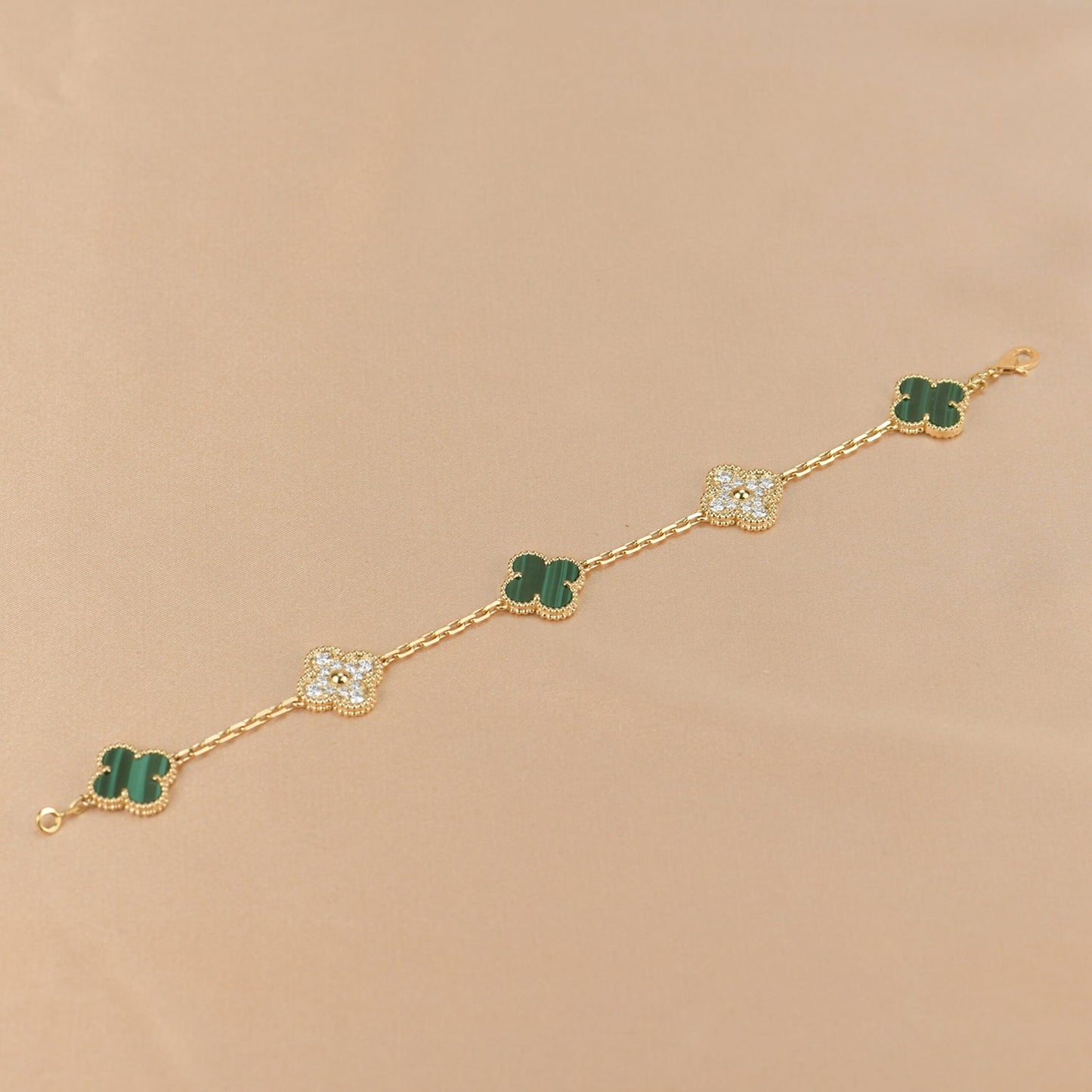 [Solara Jewelry]CLOVER  5 MOTIF MALACHITE DIAMOND BRACELET