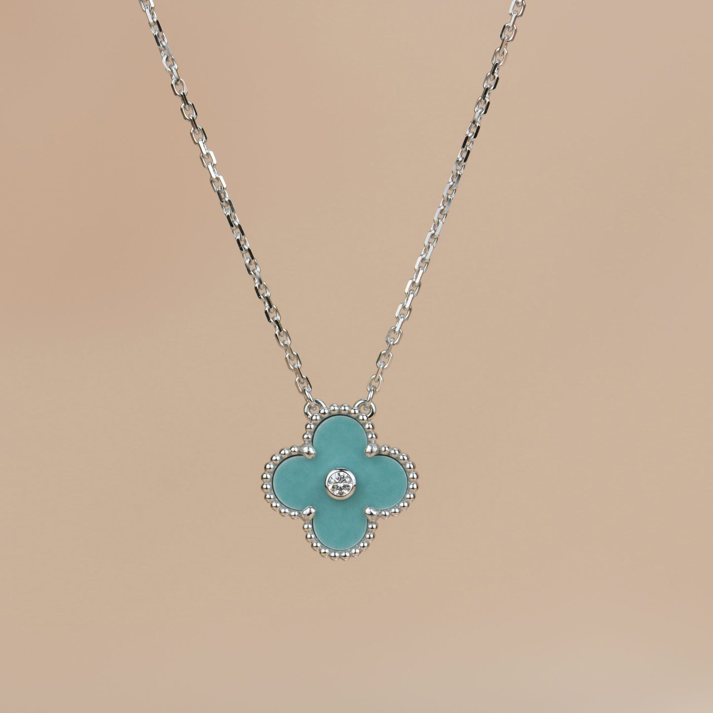 [Solara Jewelry]CLOVER 15MM DIAMOND SVRES PORCELAIN  NECKLACE SILVER