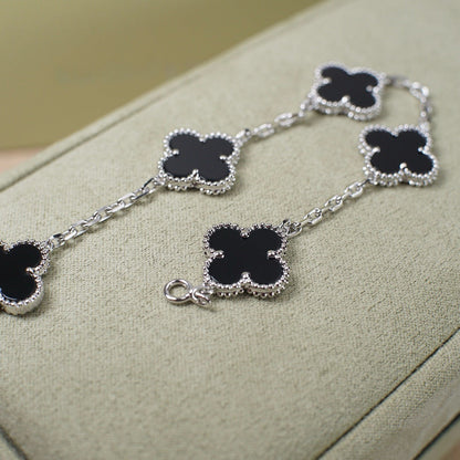 [Solara Jewelry]CLOVER 5 MOTIF ONYXS  BRACELET SILVER