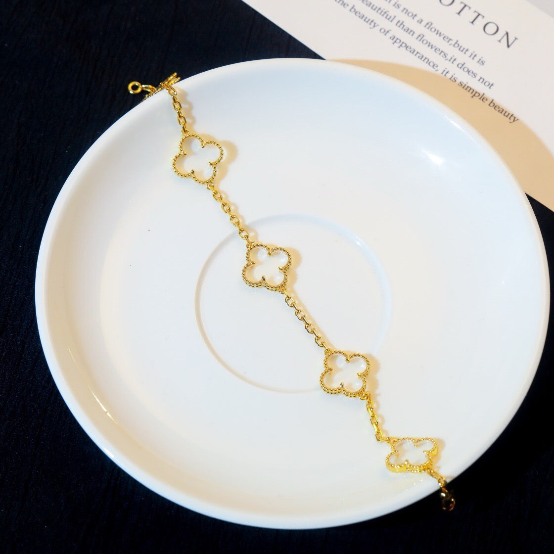 [Solara Jewelry]CLOVER 5 MOTIF ROCK CRYSTAL PINK GOLD BRACELET