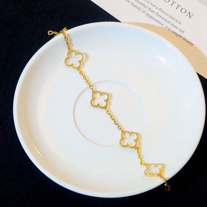 [Solara Jewelry]CLOVER 5 MOTIF ROCK CRYSTAL PINK GOLD BRACELET