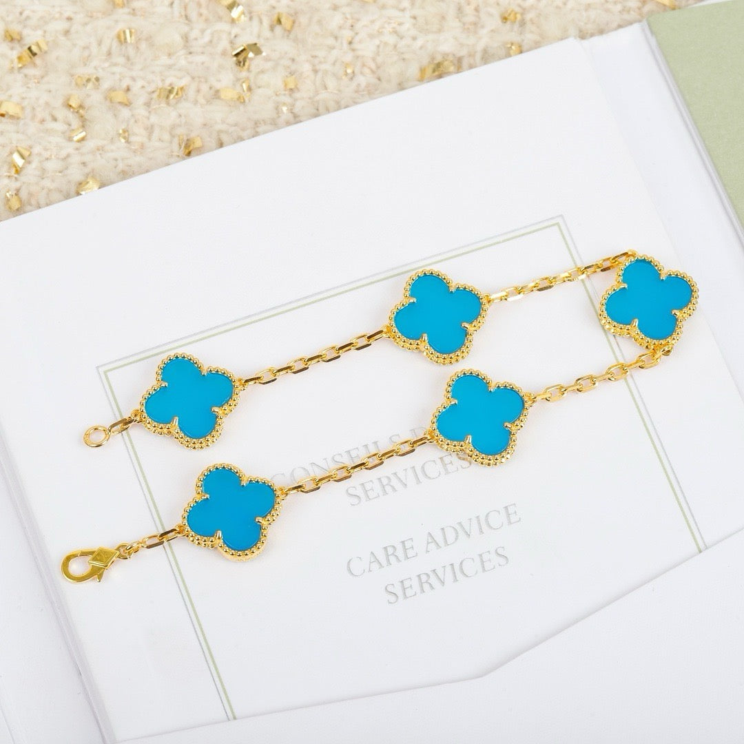 [Solara Jewelry]CLOVER 5 MOTIFS TURQUOISE BRACELET