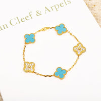 [Solara Jewelry]CLOVER 5 MOTIF TURQUOISE DIAMOND GOLD BRACELET