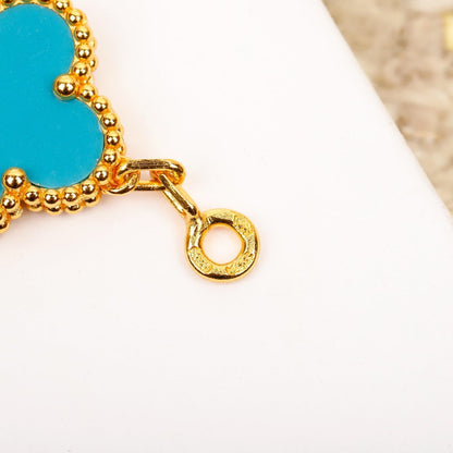 [Solara Jewelry]CLOVER 5 MOTIF TURQUOISE DIAMOND GOLD BRACELET
