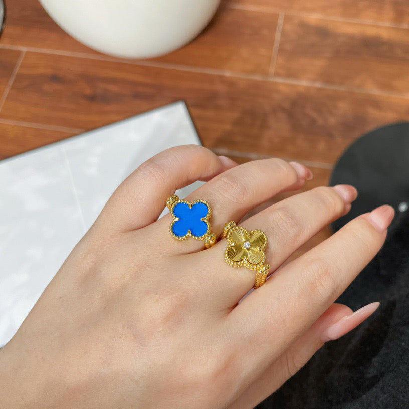 [Solara Jewelry]CLOVER RIVERSIBLE BLUE AGATE RING