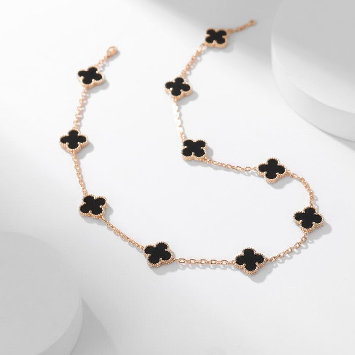 [Solara Jewelry]CLOVERS THE 10-MOTIFS ONYX NECKLACE