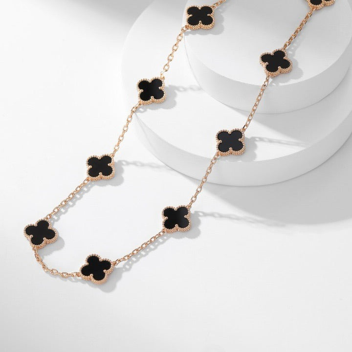 [Solara Jewelry]CLOVERS THE 10-MOTIFS ONYX NECKLACE