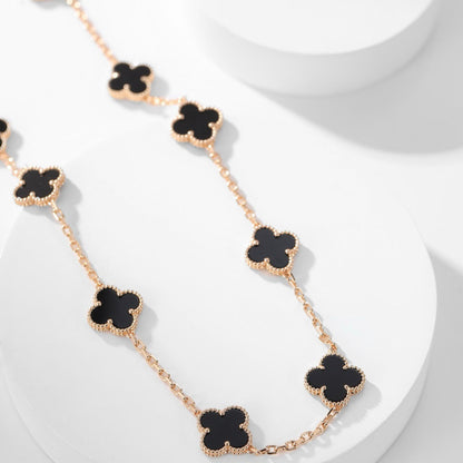 [Solara Jewelry]CLOVERS THE 10-MOTIFS ONYX NECKLACE