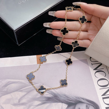 [Solara Jewelry]CLOVERS THE 10-MOTIFS ONYX NECKLACE