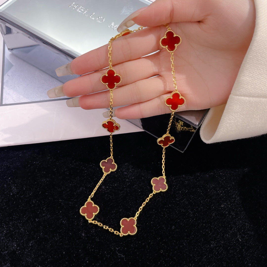[Solara Jewelry]CLOVERS THE  10-MOTIFS CARNELIAN NECKLACE