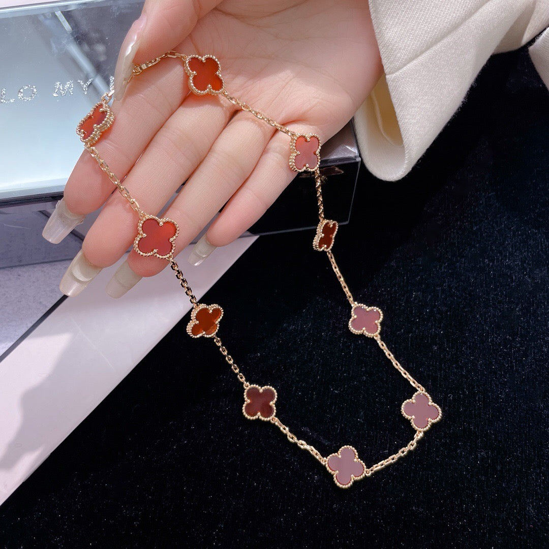 [Solara Jewelry]CLOVERS THE  10-MOTIFS CARNELIAN NECKLACE