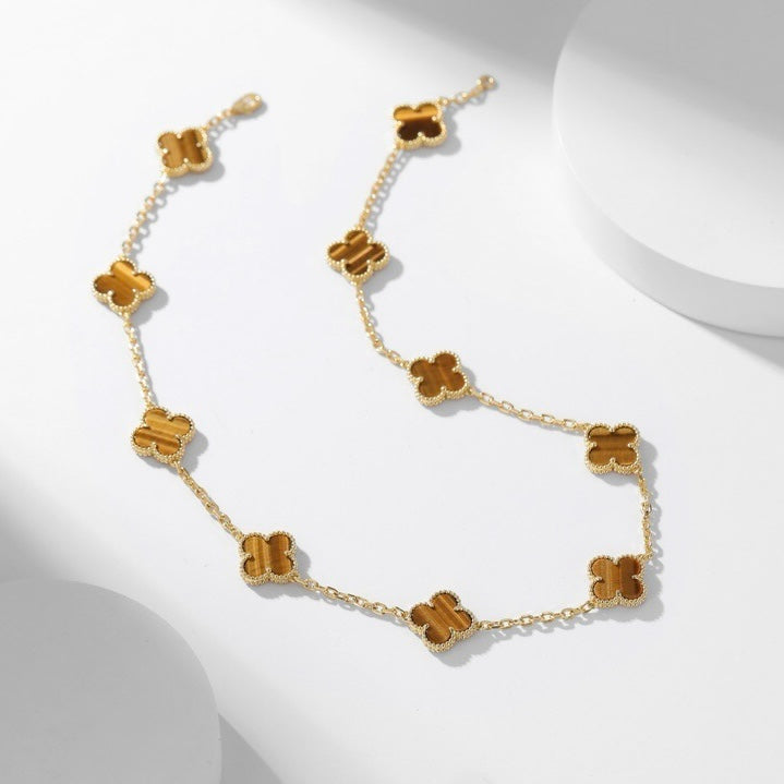 [Solara Jewelry]CLOVERS THE 10-MOTIFS TIGER EYE NECKLACE