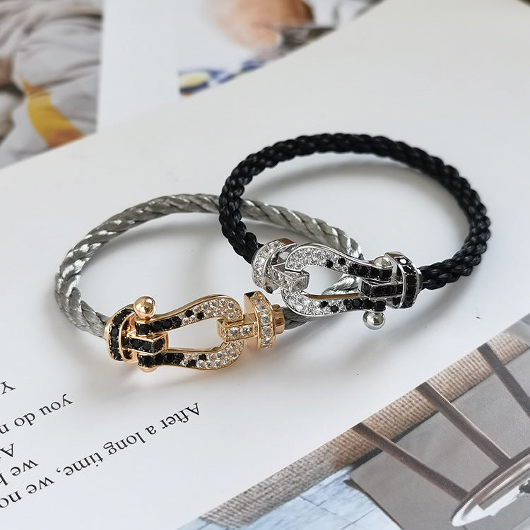 [Solara Jewelry]FORCE LARGE HORSESHOE BLACK WHITE DIAMOND BRACELET ROSE GOLD